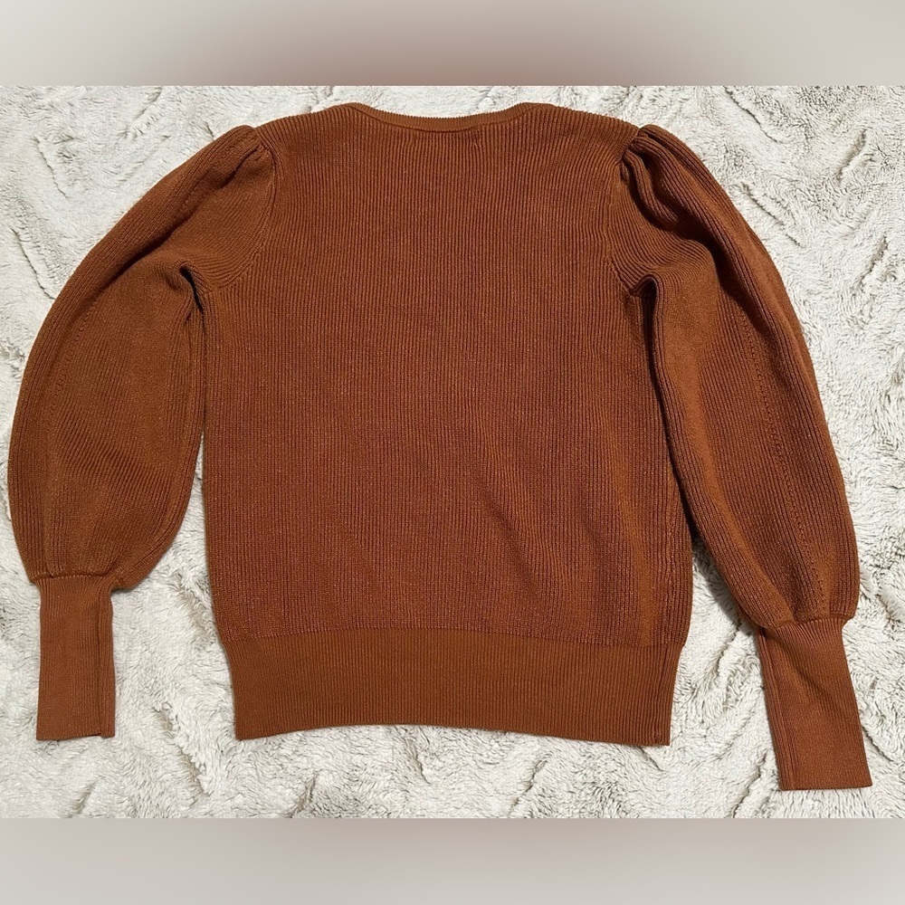 Philosophy Brown Ribbed Puff Shoulder Crew Neck Sweater - Picture 9 of 9